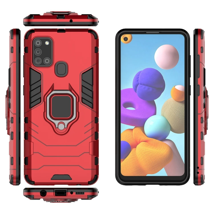 For Samsung Galaxy A21s PC + TPU Shockproof Protective Case with Magnetic Ring Holder