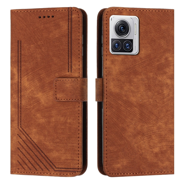 For Motorola Edge 30 Ultra / X30 Pro Skin Feel Stripe Pattern Leather Phone Case with Lanyard
