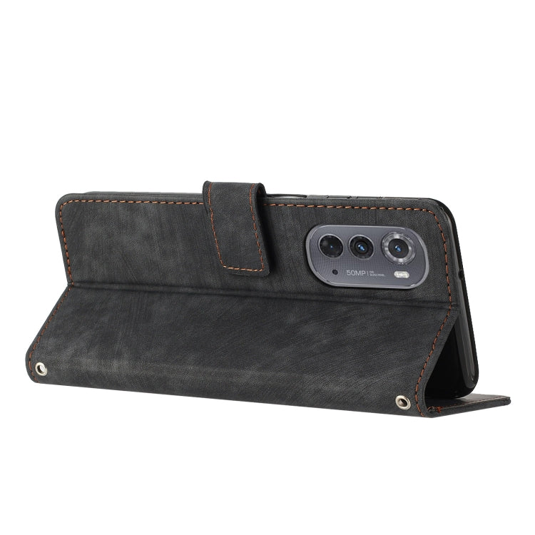 For Motorola Edge 2022 Skin Feel Stripe Pattern Leather Phone Case with Lanyard