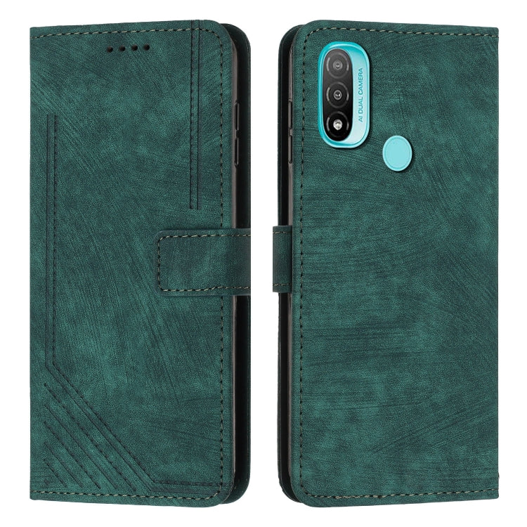 For Motorola Moto E20 / E30 / E40 Skin Feel Stripe Pattern Leather Phone Case with Lanyard