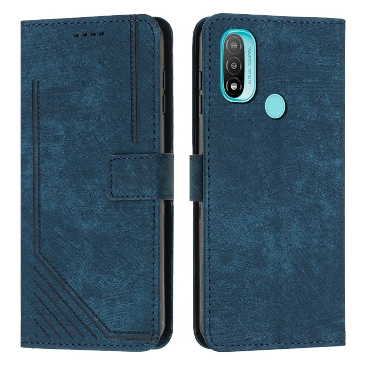 For Motorola Moto E20 / E30 / E40 Skin Feel Stripe Pattern Leather Phone Case with Lanyard