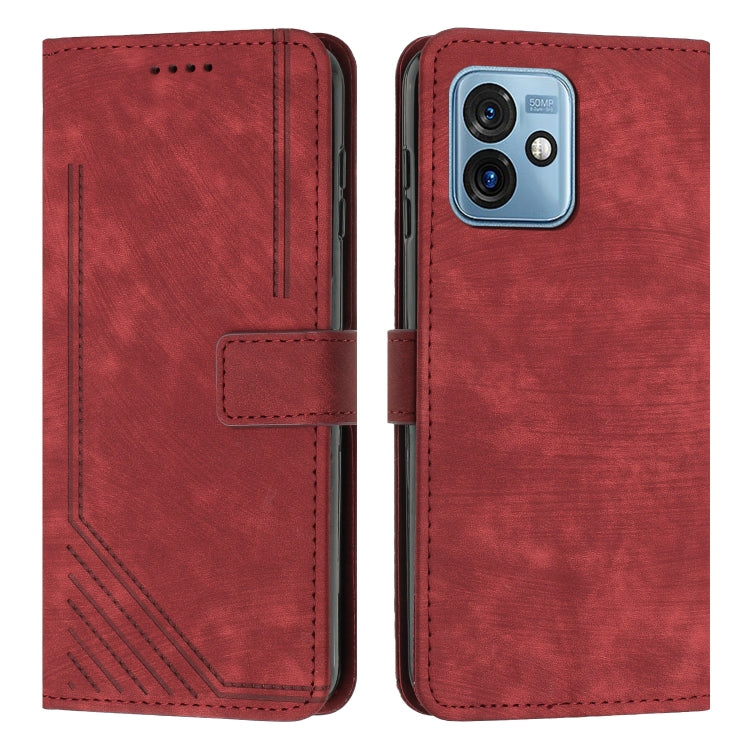 For Motorola Moto G 5G 2023 Skin Feel Stripe Pattern Leather Phone Case with Lanyard