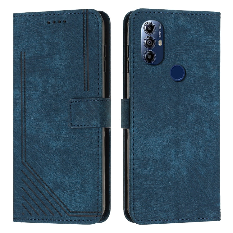 For Motorola Moto G Power 2022/G Play 2023 Skin Feel Stripe Pattern Leather Phone Case with Lanyard