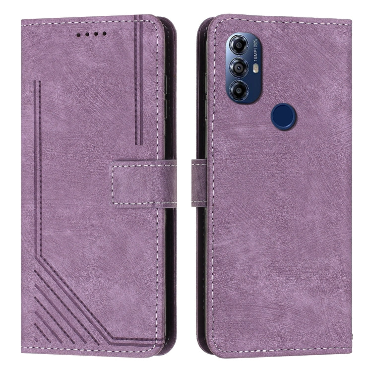 For Motorola Moto G Power 2022/G Play 2023 Skin Feel Stripe Pattern Leather Phone Case with Lanyard