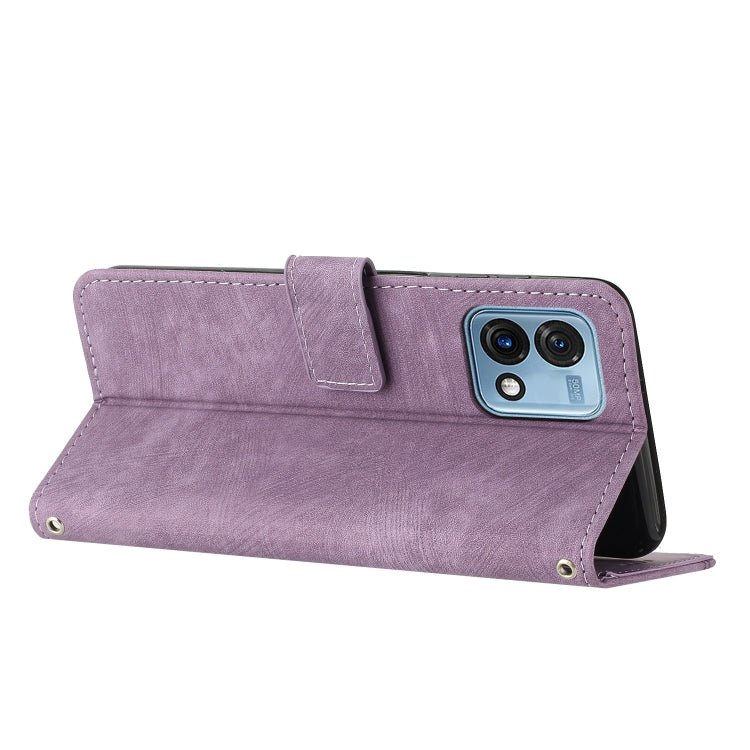 For Motorola Moto G Stylus 5G 2023 Skin Feel Stripe Pattern Leather Phone Case with Lanyard