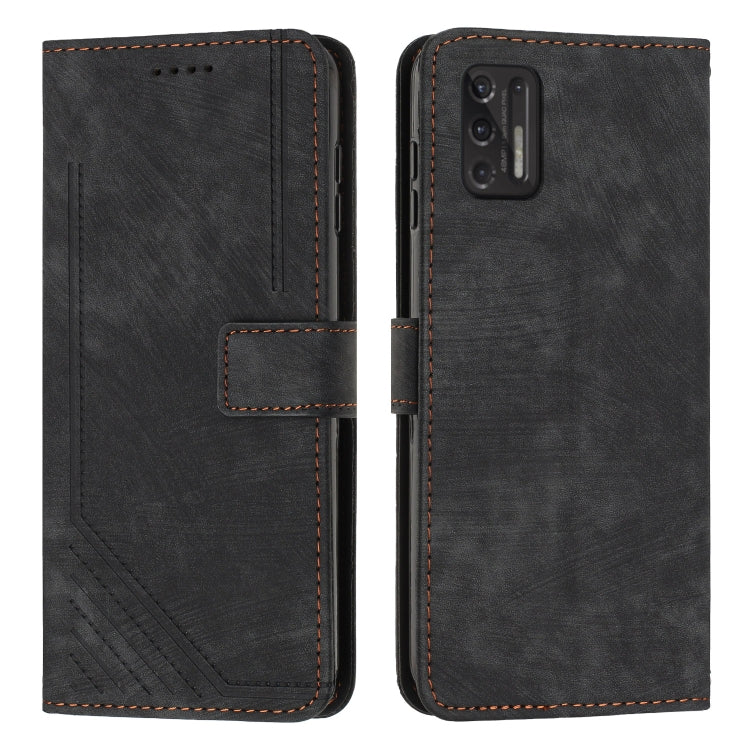 Motorola Moto G Stylus 2021 Skin Feel Stripe Pattern Leather Phone Case with Lanyard
