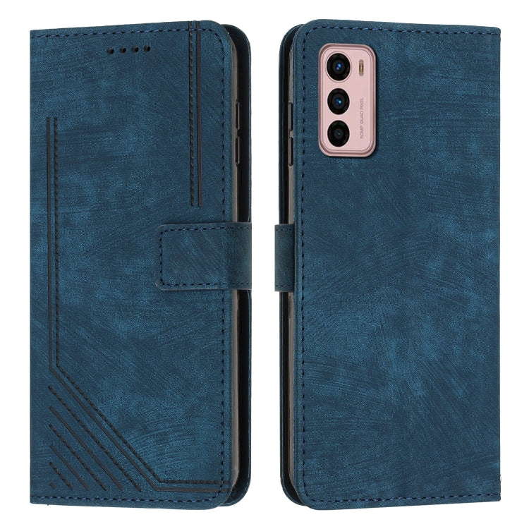 For Motorola Moto G42 Skin Feel Stripe Pattern Leather Phone Case with Lanyard