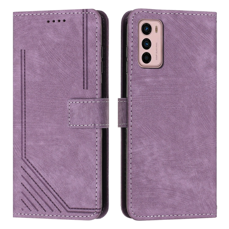 For Motorola Moto G42 Skin Feel Stripe Pattern Leather Phone Case with Lanyard