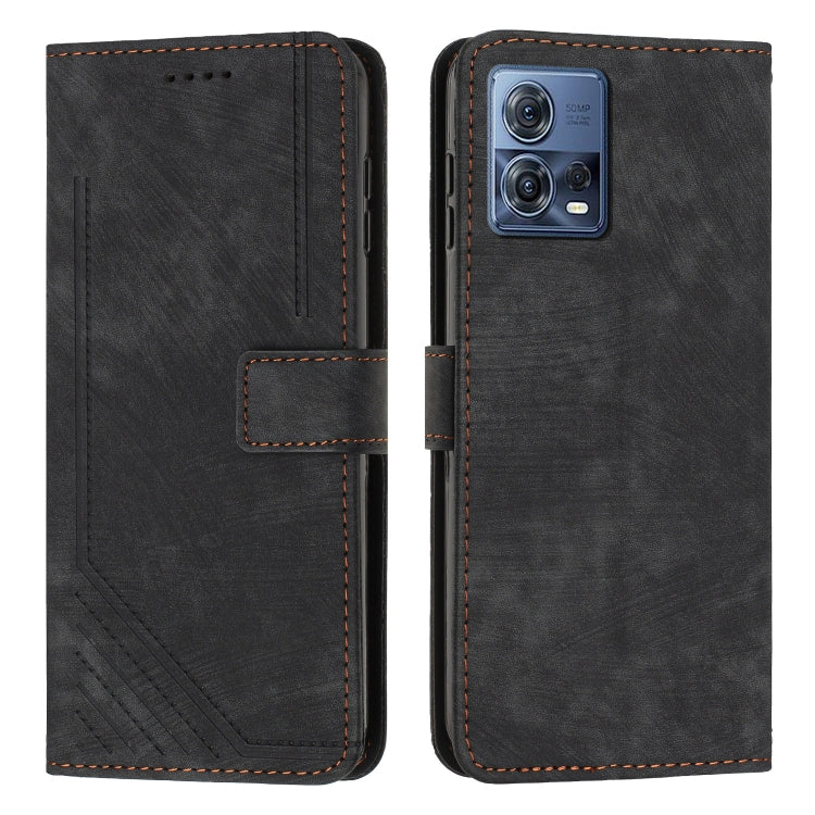 For Motorola Moto S30 Pro / Edge 30 Fusion Skin Feel Stripe Pattern Leather Phone Case with Lanyard