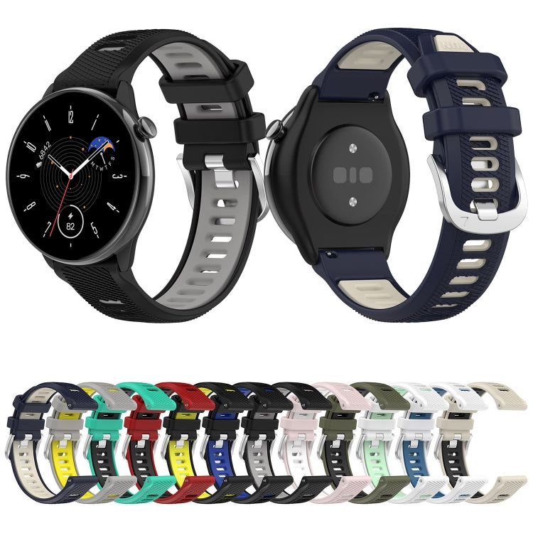 For Amazfit GTR Mini 20mm Cross Texture Two Color Silicone Stainless Steel Buckle Watch Band