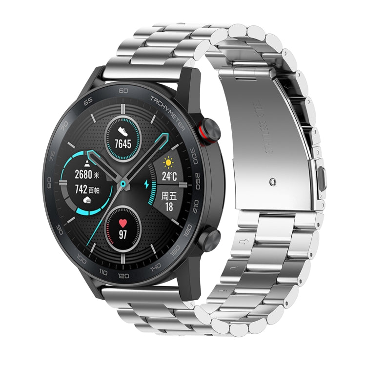For Honor Watch GS 3i 22mm Three Bead Stainless Steel Metal Watch Band