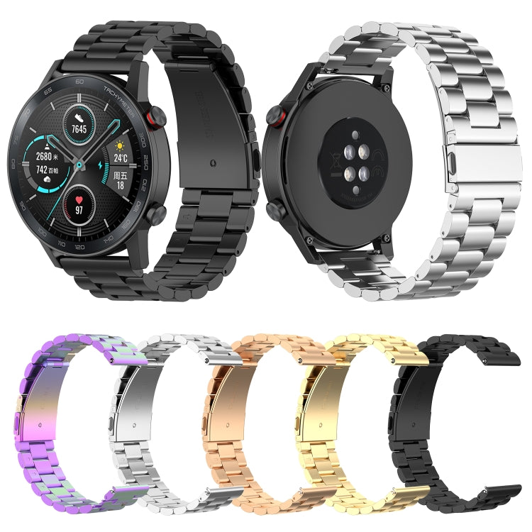 For Honor Watch GS 3i 22mm Three Bead Stainless Steel Metal Watch Band