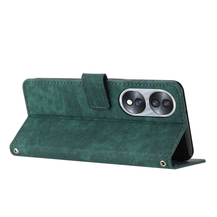 For Honor 70 Skin Feel Stripe Pattern Leather Phone Case with Lanyard