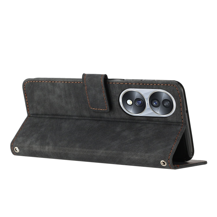 For Honor 70 Skin Feel Stripe Pattern Leather Phone Case with Lanyard