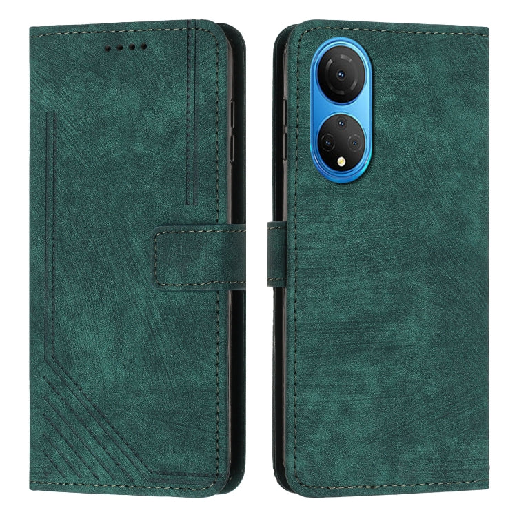 For Honor X7 4G / Play 30 Plus Skin Feel Stripe Pattern Leather Phone Case with Lanyard