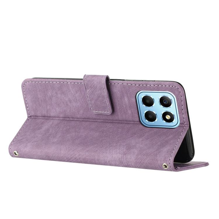 For Honor X8 5G / Play6C 5G / X6 4G Skin Feel Stripe Pattern Leather Phone Case with Lanyard