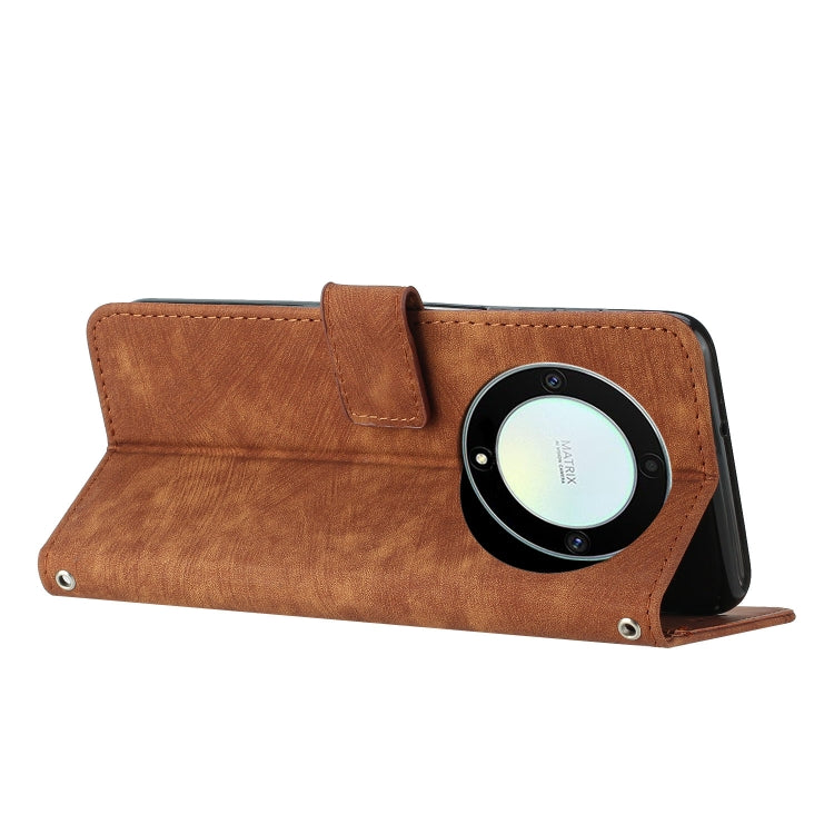 Honor X9a 5G / Magic5 Lite Skin Feel Stripe Pattern Leather Phone Case with Lanyard