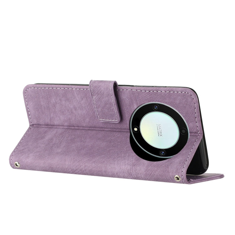 Honor X9a 5G / Magic5 Lite Skin Feel Stripe Pattern Leather Phone Case with Lanyard