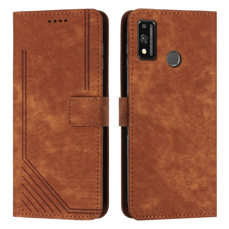 For Honor 9X Lite / 8X Skin Feel Stripe Pattern Leather Phone Case with Lanyard