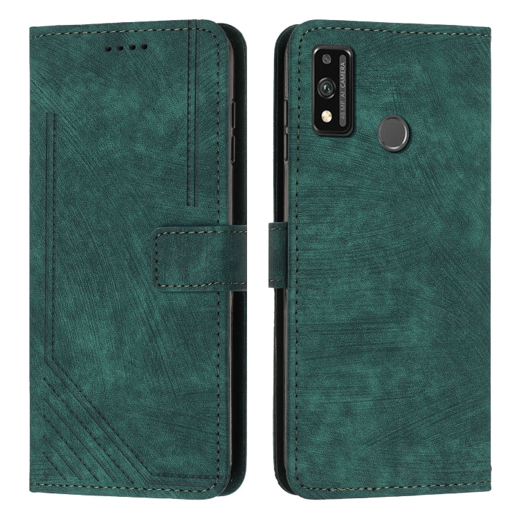 For Honor 9X Lite / 8X Skin Feel Stripe Pattern Leather Phone Case with Lanyard