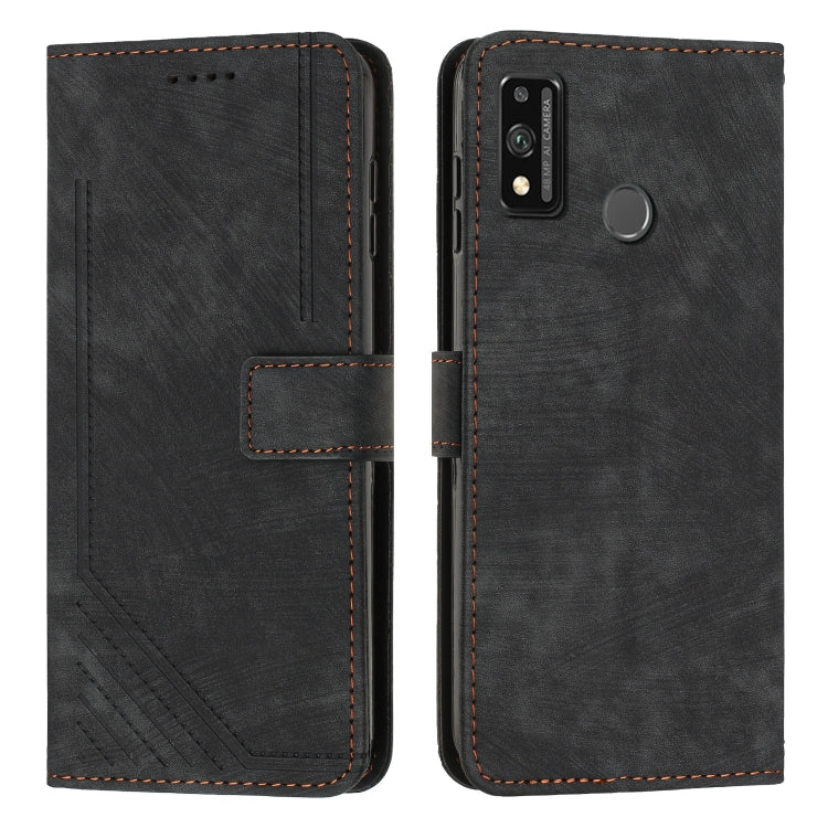 For Honor 9X Lite / 8X Skin Feel Stripe Pattern Leather Phone Case with Lanyard