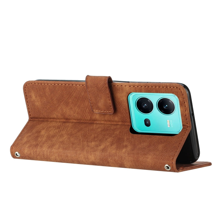 For vivo V25 / V25e / X80 Lite Skin Feel Stripe Pattern Leather Phone Case with Lanyard