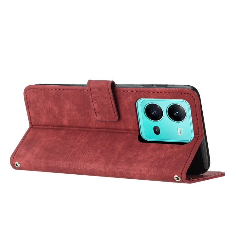 For vivo V25 / V25e / X80 Lite Skin Feel Stripe Pattern Leather Phone Case with Lanyard