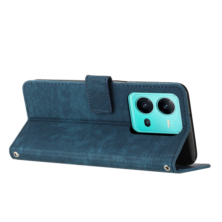 For vivo V25 / V25e / X80 Lite Skin Feel Stripe Pattern Leather Phone Case with Lanyard