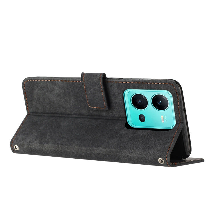 For vivo V25 / V25e / X80 Lite Skin Feel Stripe Pattern Leather Phone Case with Lanyard