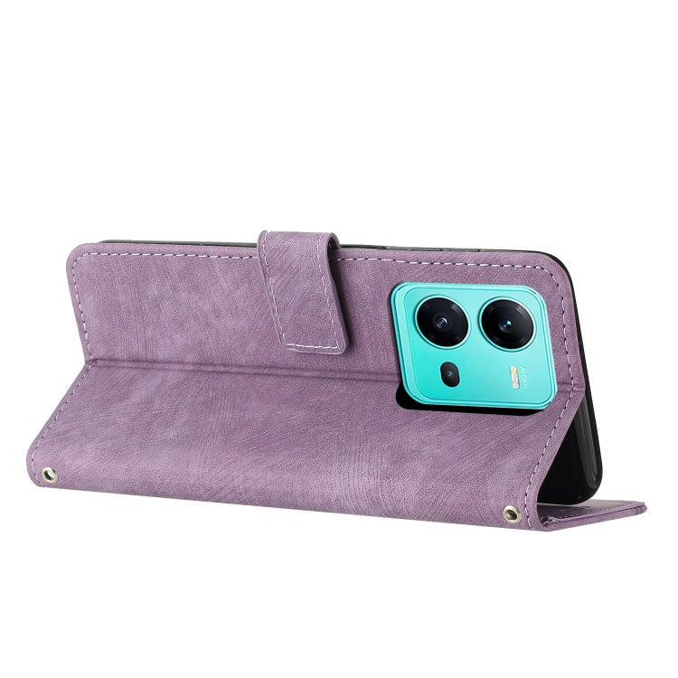 For vivo V25 / V25e / X80 Lite Skin Feel Stripe Pattern Leather Phone Case with Lanyard