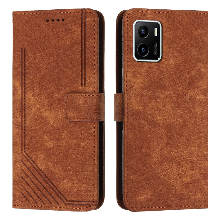 For vivo Y15s / Y15a / Y01 Skin Feel Stripe Pattern Leather Phone Case with Lanyard