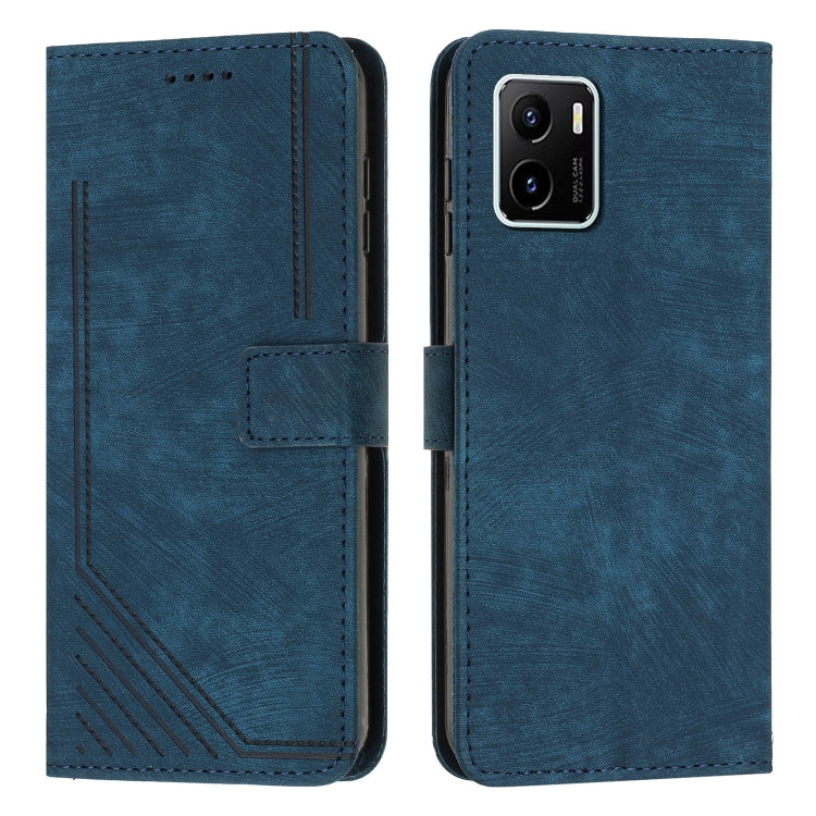 For vivo Y15s / Y15a / Y01 Skin Feel Stripe Pattern Leather Phone Case with Lanyard