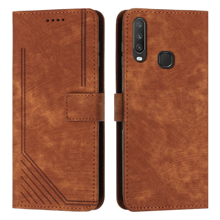 For vivo Y17 / Y15 / Y12 / U10 / Y11 / Y3 Skin Feel Stripe Pattern Leather Phone Case with Lanyard