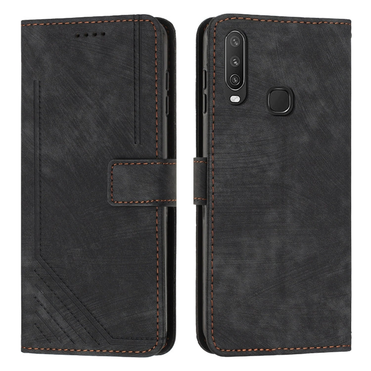 For vivo Y17 / Y15 / Y12 / U10 / Y11 / Y3 Skin Feel Stripe Pattern Leather Phone Case with Lanyard