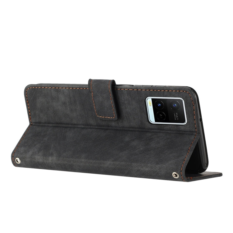 For vivo Y33s / Y21 2021 / Y21s Skin Feel Stripe Pattern Leather Phone Case with Lanyard