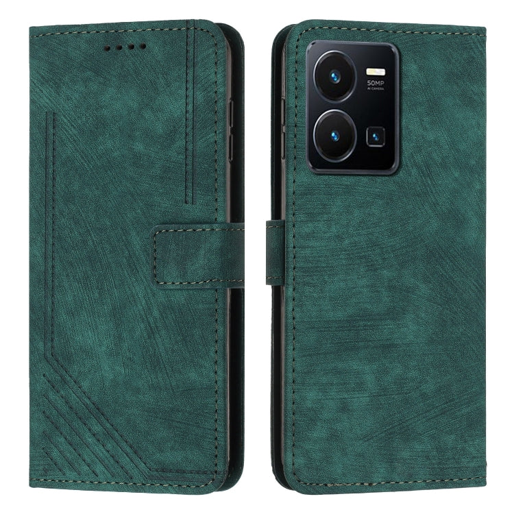 For vivo Y35 4G 2022 / Y22s / Y22 Skin Feel Stripe Pattern Leather Phone Case with Lanyard