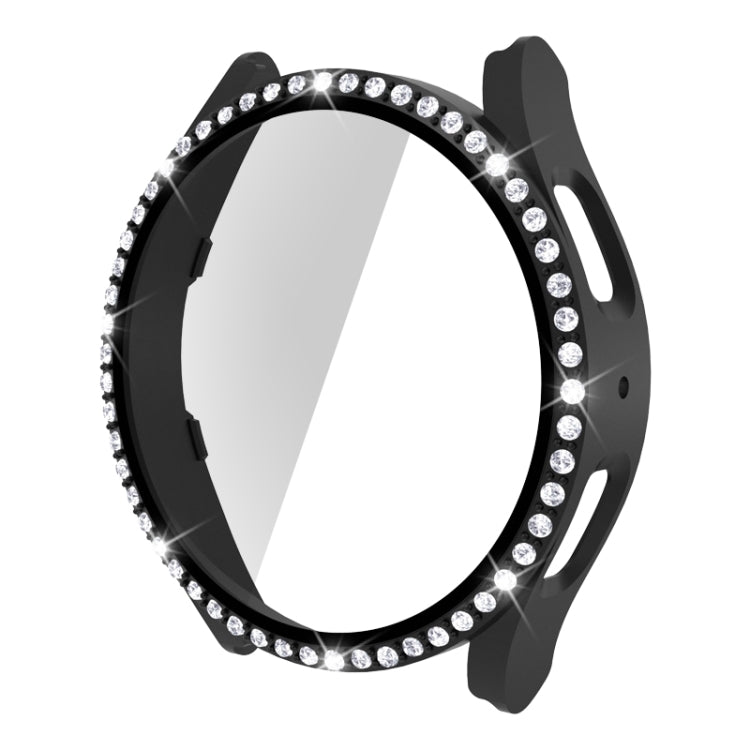 For Samsung Galaxy Watch5 44mm Single Row Diamond PC + Tempered Glass Watch Case