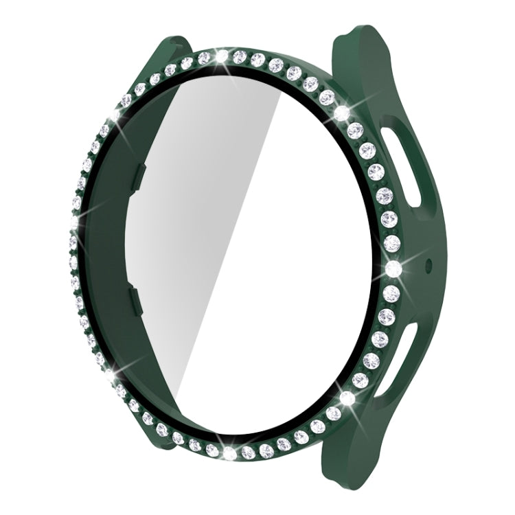 For Samsung Galaxy Watch5 44mm Single Row Diamond PC + Tempered Glass Watch Case