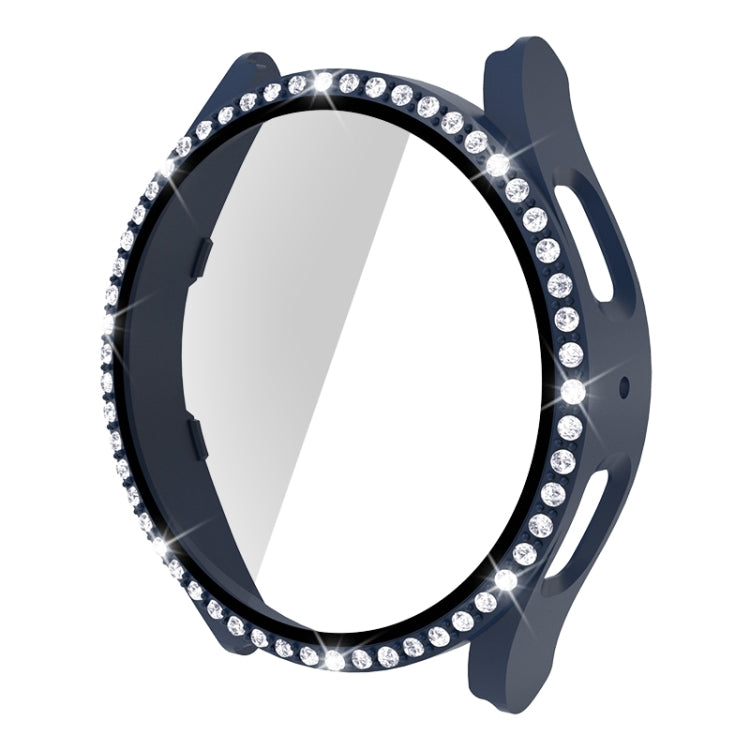 For Samsung Galaxy Watch5 44mm Single Row Diamond PC + Tempered Glass Watch Case