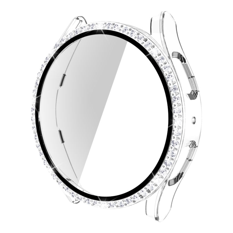 For Samsung Galaxy Watch5 44mm Single Row Diamond PC + Tempered Glass Watch Case