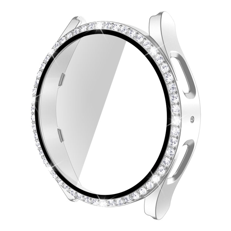 For Samsung Galaxy Watch5 44mm Single Row Diamond PC + Tempered Glass Watch Case