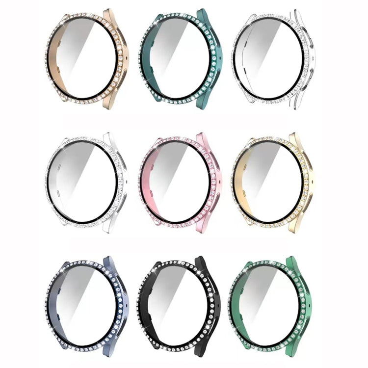 For Samsung Galaxy Watch5 44mm Single Row Diamond PC + Tempered Glass Watch Case