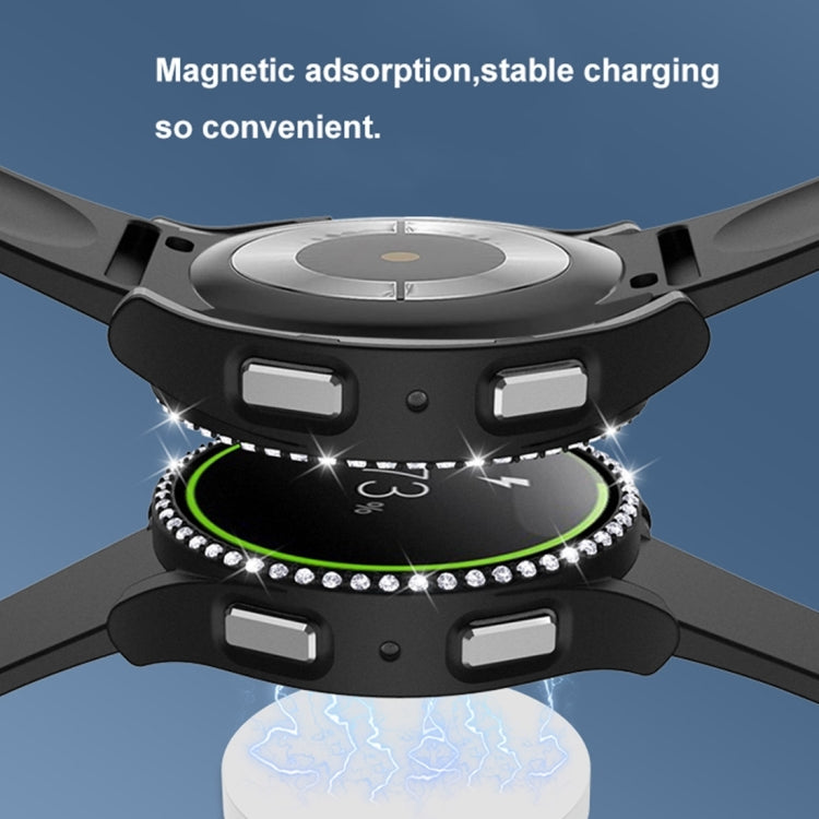 For Samsung Galaxy Watch5 44mm Single Row Diamond PC + Tempered Glass Watch Case