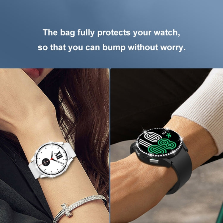 For Samsung Galaxy Watch5 44mm Single Row Diamond PC + Tempered Glass Watch Case