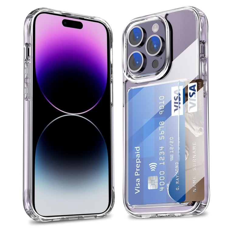 For iPhone 14 Pro Four-Corner Shockproof Transparent Phone Case with Card Slot
