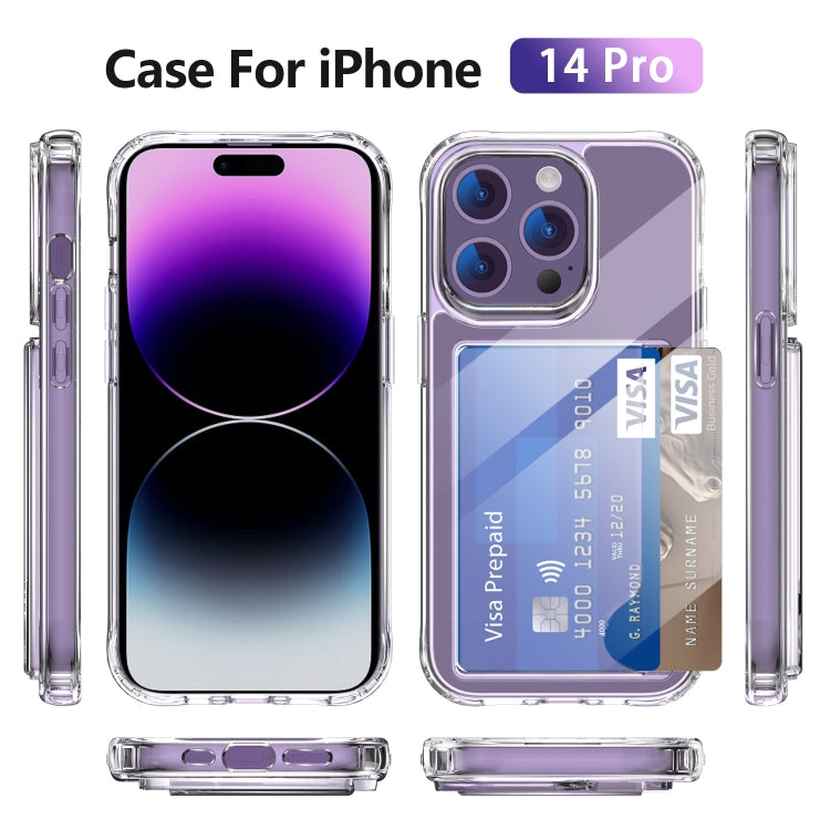 For iPhone 14 Pro Four-Corner Shockproof Transparent Phone Case with Card Slot
