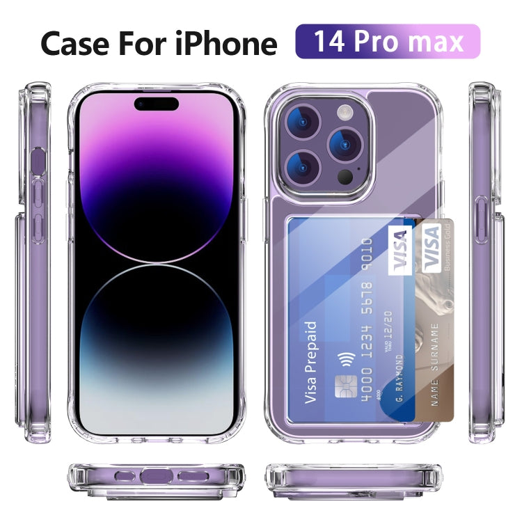 For iPhone 14 Pro Max Four-Corner Shockproof Transparent Phone Case with Card Slot