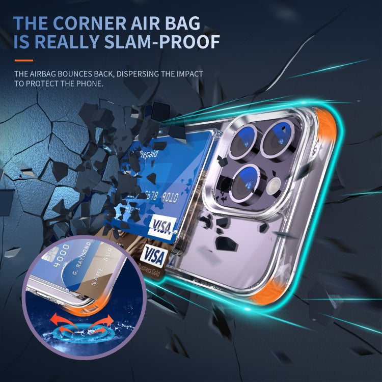 For iPhone 14 Pro Max Four-Corner Shockproof Transparent Phone Case with Card Slot