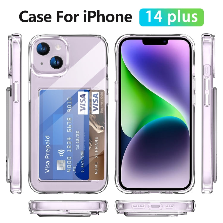 For iPhone 14 Plus Four-Corner Shockproof Transparent Phone Case with Card Slot