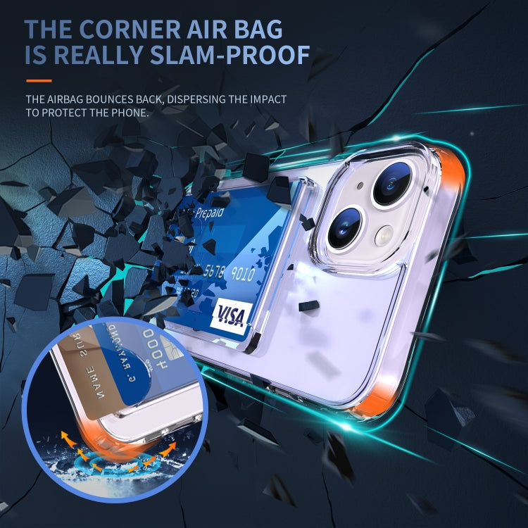 For iPhone 14 Plus Four-Corner Shockproof Transparent Phone Case with Card Slot